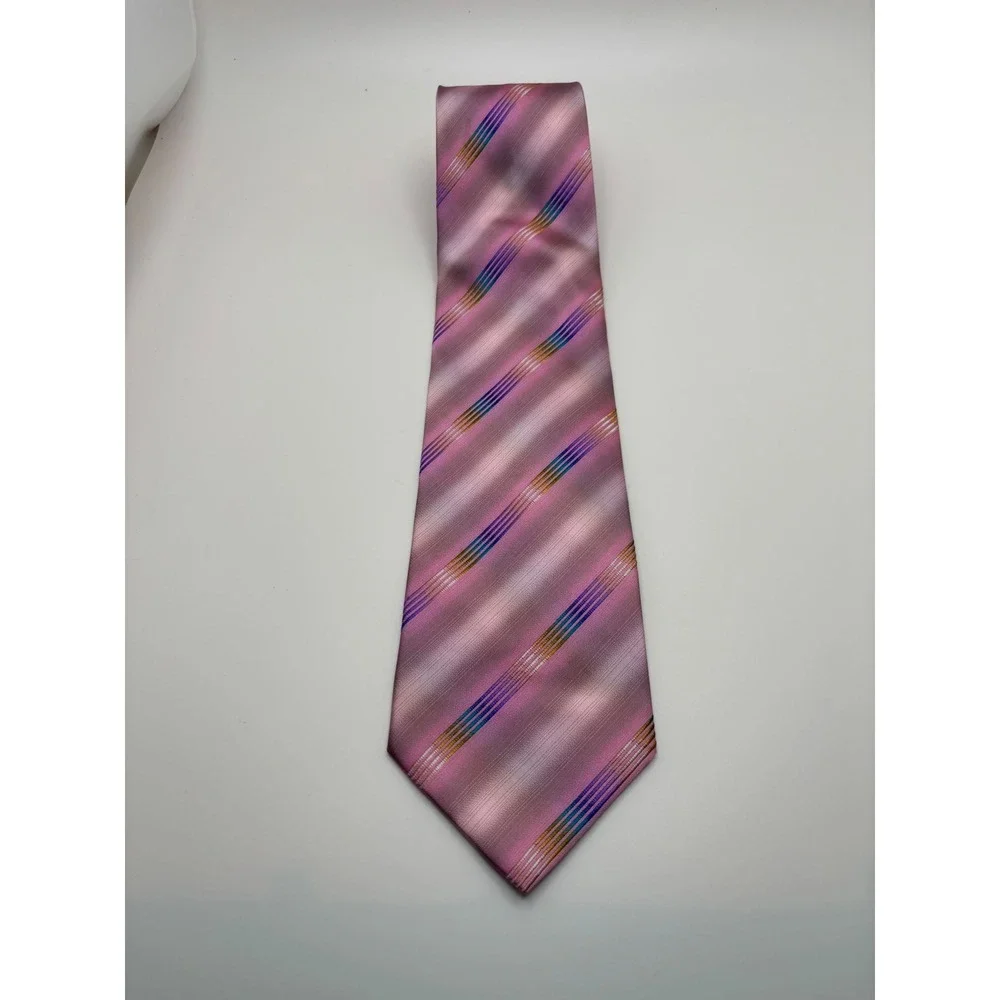 Carlo Palazzi Studio Mens Silk Tie Pink Ombre Rainbow Diagonal Stripe USA Made